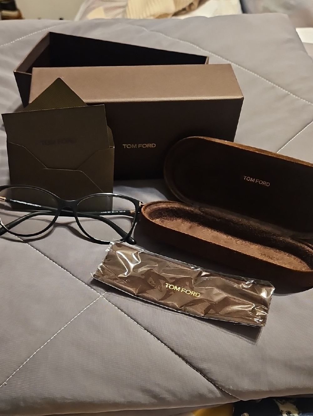Tom Ford Black Optical Eyeglasses with Brown Suede Case and Branded Box